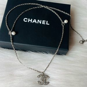 Chanel Classic CC Logo Long Chain Necklace w/ Pearl